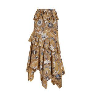 ULLA JOHNSON Ivette Asymmetric Ruffled Cotton Poplin Skirt